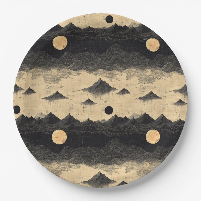 Vintage-Gebirgslandschaft mit Wolken (9) Pappteller (Vorderseite)