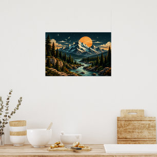 Vintage-Gebirgslandschaft-Wandkunst-Druck Poster