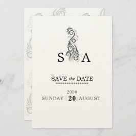 Vintage, Geblüht Black Monogram Wedding Save The Date