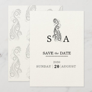 Vintage, Geblüht Black Monogram Wedding Save The Date