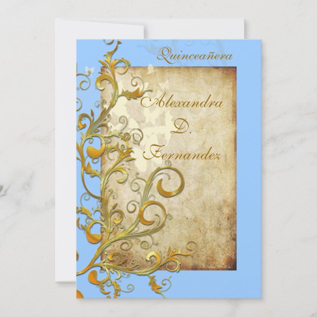 Vintage geblüht Wirbel/Schmetterlinge Einladung (Vorderseite)