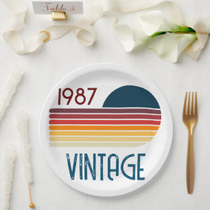 Vintage Geboren 1987 Retro-Streifen 40. Geburtstag Pappteller