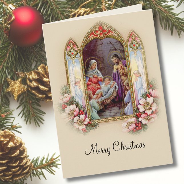 Vintage Geburt Traditionelle Weihnachtsfamilie Karte (Von Creator hochgeladen)