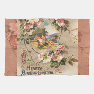 Vintage Geburtstags-Blumen-Landhaus im viktorianis Handtuch