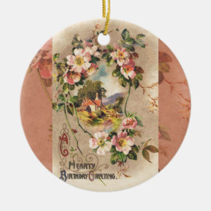 Vintage Geburtstags-Blumen-Landhaus im viktorianis Keramikornament