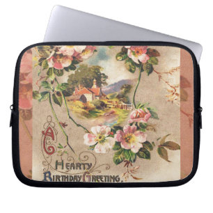 Vintage Geburtstags-Blumen-Landhaus im viktorianis Laptopschutzhülle