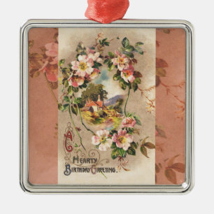 Vintage Geburtstags-Blumen-Landhaus im viktorianis Ornament Aus Metall