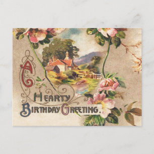 Vintage Geburtstags-Blumen-Landhaus im viktorianis Postkarte