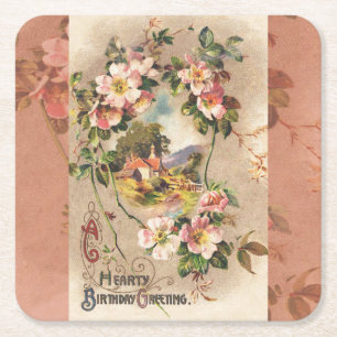 Vintage Geburtstags-Blumen-Landhaus im viktorianis Rechteckiger Pappuntersetzer