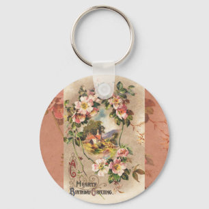 Vintage Geburtstags-Blumen-Landhaus im viktorianis Schlüsselanhänger