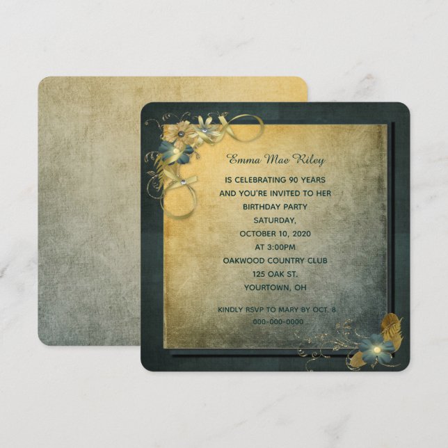 Vintage Geburtstagsfeier Einladung (Vorne/Hinten)