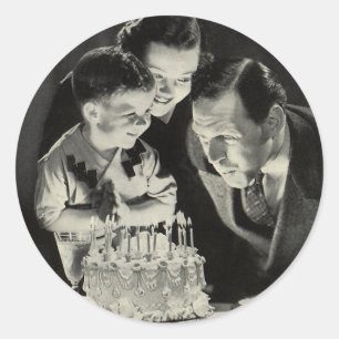 Vintage-Geburtstagsfeier für Papa mit Kuchen Runder Aufkleber