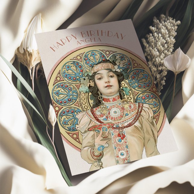 Vintage Geburtstagskarte Alphonse Mucha Champagne Karte (Von Creator hochgeladen)