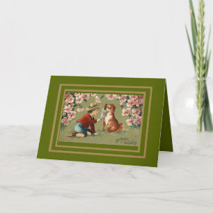 Vintage-Geburtstagskarte Junge und Hund Geburtstag Karte