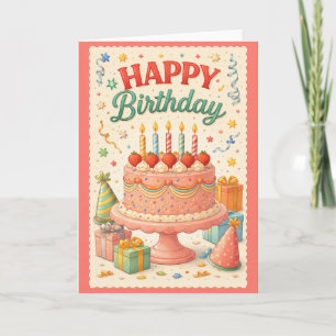 Vintage-Geburtstagskarten-Torte Klassisch Festli Karte