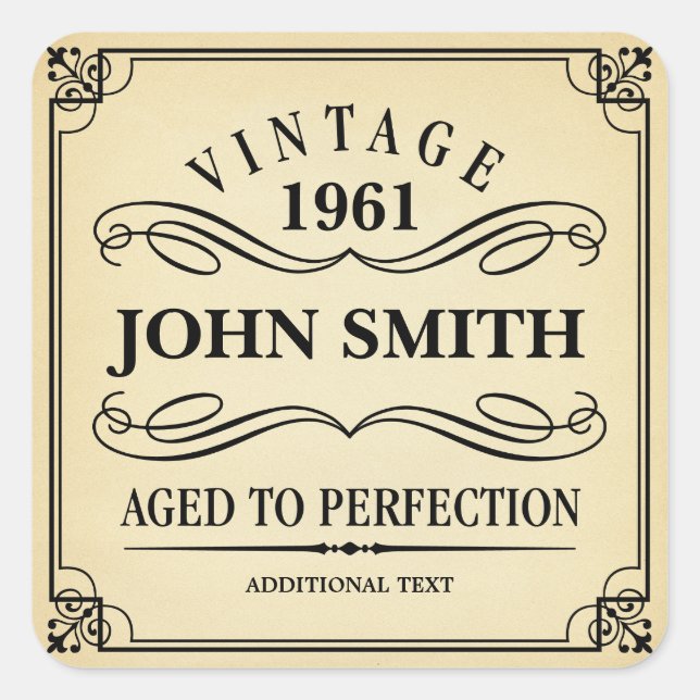 Vintage Geburtstagspartei Gefallen Quadratischer Aufkleber (Vorderseite)