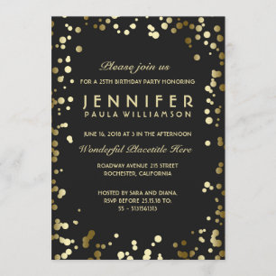 Vintage Geburtstagsparty in Gold und Black Confett Einladung