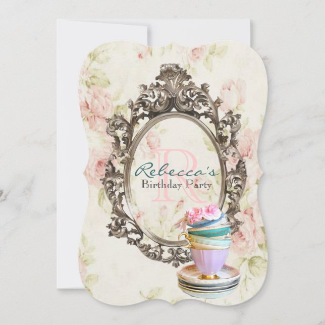 Vintage Geburtstagsparty mit elegantem englischem  Einladung (Vorderseite)