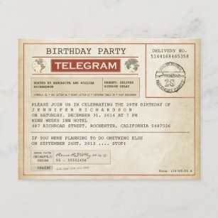 Vintage Geburtstagstelegrammeinladung Einladung