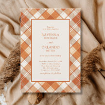 Vintage gedämpfte orange karierte Gingham-Hochzeit