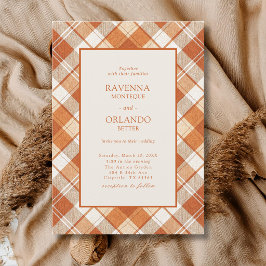 Vintage gedämpfte orange karierte Gingham-Hochzeit Einladung