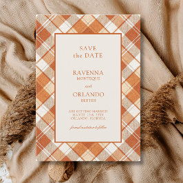 Vintage gedämpfte Orange Karo Gingham Hochzeit Save The Date