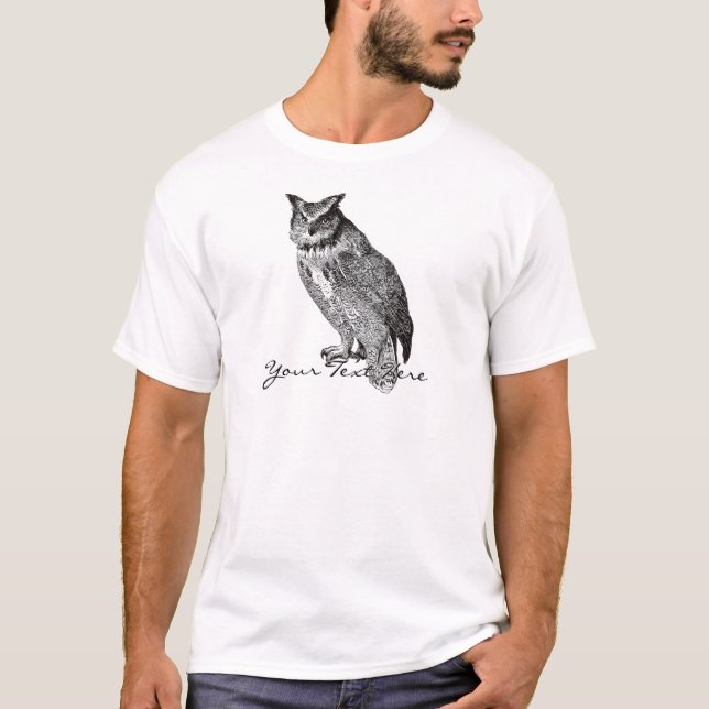 Vintage gehörnte Eule T-Shirt (Vorderseite)