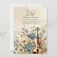 Vintage Geige Staubblaue Blumen 21. Geburtstag