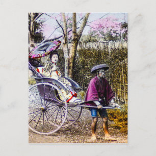 Vintage Geisha auf Reisen in der Rikschaw im alten Postkarte