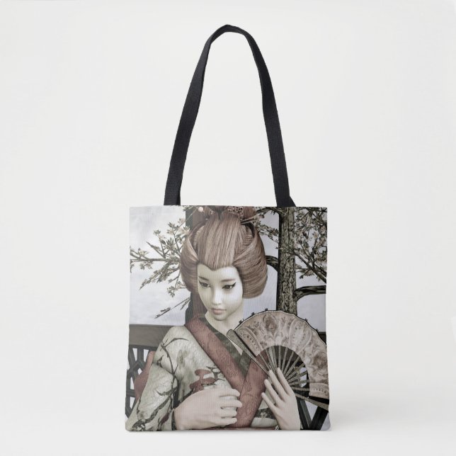 Vintage-Geisha-Kimono-Fächer-Illustration (Vorderseite)