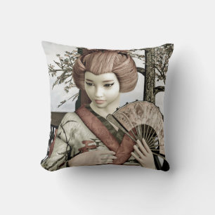 Vintage-Geisha-Kimono-Fächer-Illustration Kissen