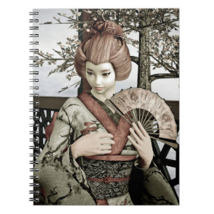 Vintage-Geisha-Kimono-Fächer-Illustration Notizblock