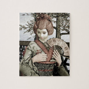 Vintage-Geisha-Kimono-Fächer-Illustration Puzzle