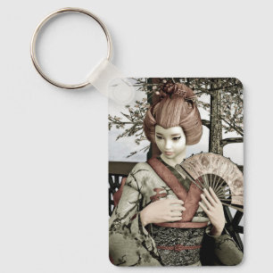 Vintage-Geisha-Kimono-Fächer-Illustration Schlüsselanhänger