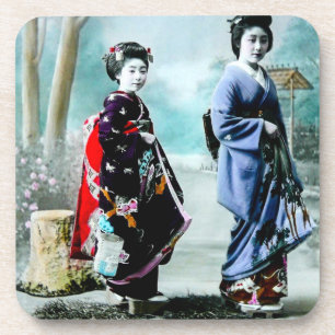 Vintage Geisha und ihre Maiko 芸者 舞妓 Altes Japan Getränkeuntersetzer