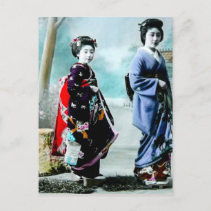 Vintage Geisha und ihre Maiko 芸者 舞妓 Altes Japan Postkarte