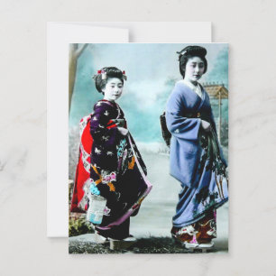 Vintage Geisha und ihre Maiko 芸者 舞妓 Altes Japan Postkarte
