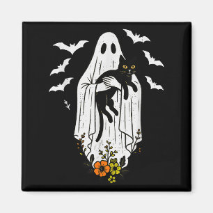 Vintage-Geist hält Halloween-Katze-Miauz-Katze Magnet