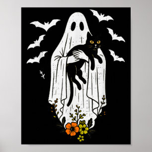 Vintage-Geist hält Halloween-Katze-Miauz-Katze Poster