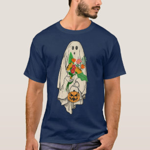 Vintage-Geister-Blumen Süß Grafik-Halloween-Grusel T-Shirt