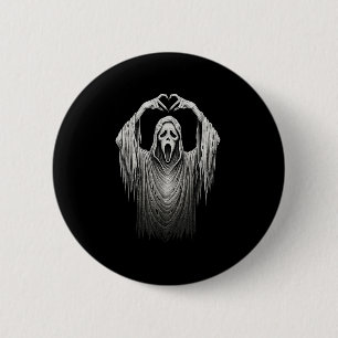 Vintage-Geister-Gesicht-Herz-Zeichen-Hände-Horror- Button