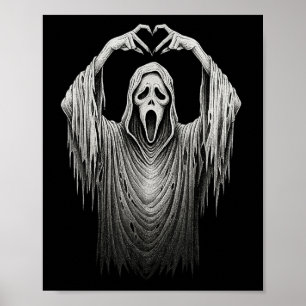 Vintage-Geister-Gesicht-Herz-Zeichen-Hände-Horror- Poster