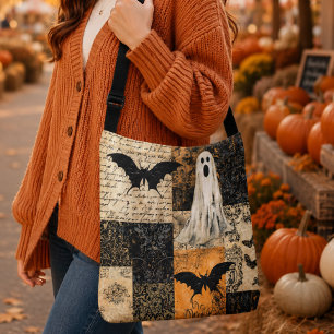 Vintage-Geister-Halloween-Collage-Gothictasche Tragetaschen Mit Langen Trägern