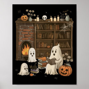 Vintage-Geister-Lesebuchliebhaber-Bibliothek-Hallo Poster