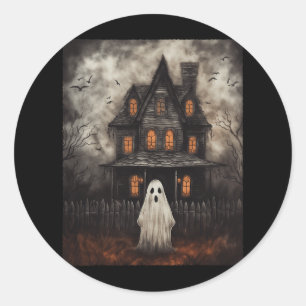 Vintage-Geister-Spukhaus-Mitternacht-Halloween-Gho Runder Aufkleber