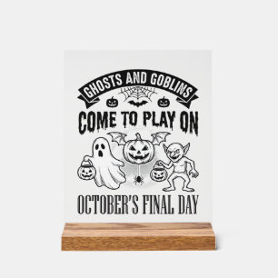 Vintage-Geister und Goblins Halloween-Shirt-Design Acrylschild