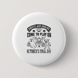 Vintage-Geister und Goblins Halloween-Shirt-Design Button