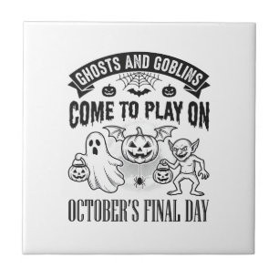 Vintage-Geister und Goblins Halloween-Shirt-Design Fliese