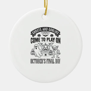 Vintage-Geister und Goblins Halloween-Shirt-Design Keramik Ornament