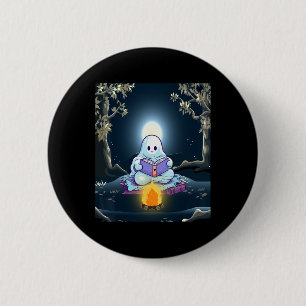 Vintage-Geisterbuch-Lesung Camping Wald Halloween Button